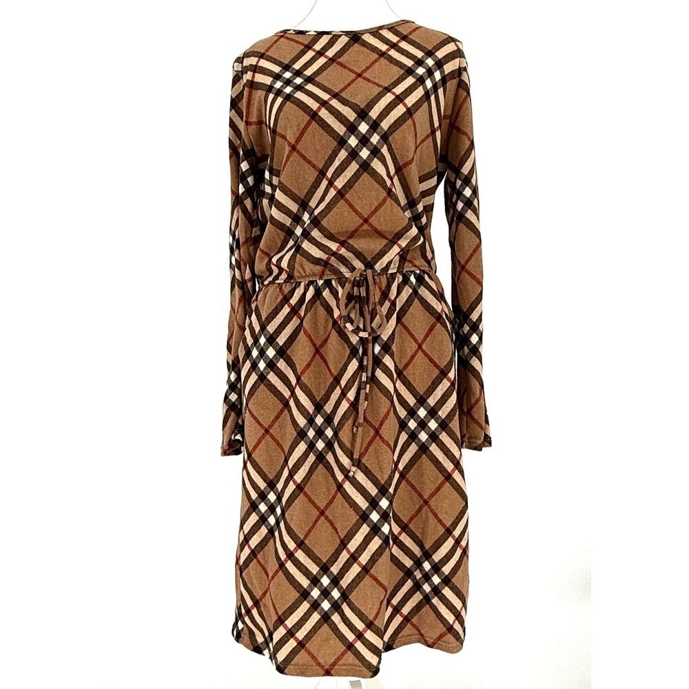Flamingo Brown Plaid Sweater Dress Midi Drawstring Waist‎ L